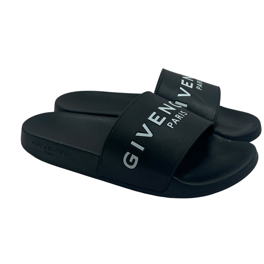 Givenchy Paris Logo Rubber Slides Black White Designer Pool Sandals Italy